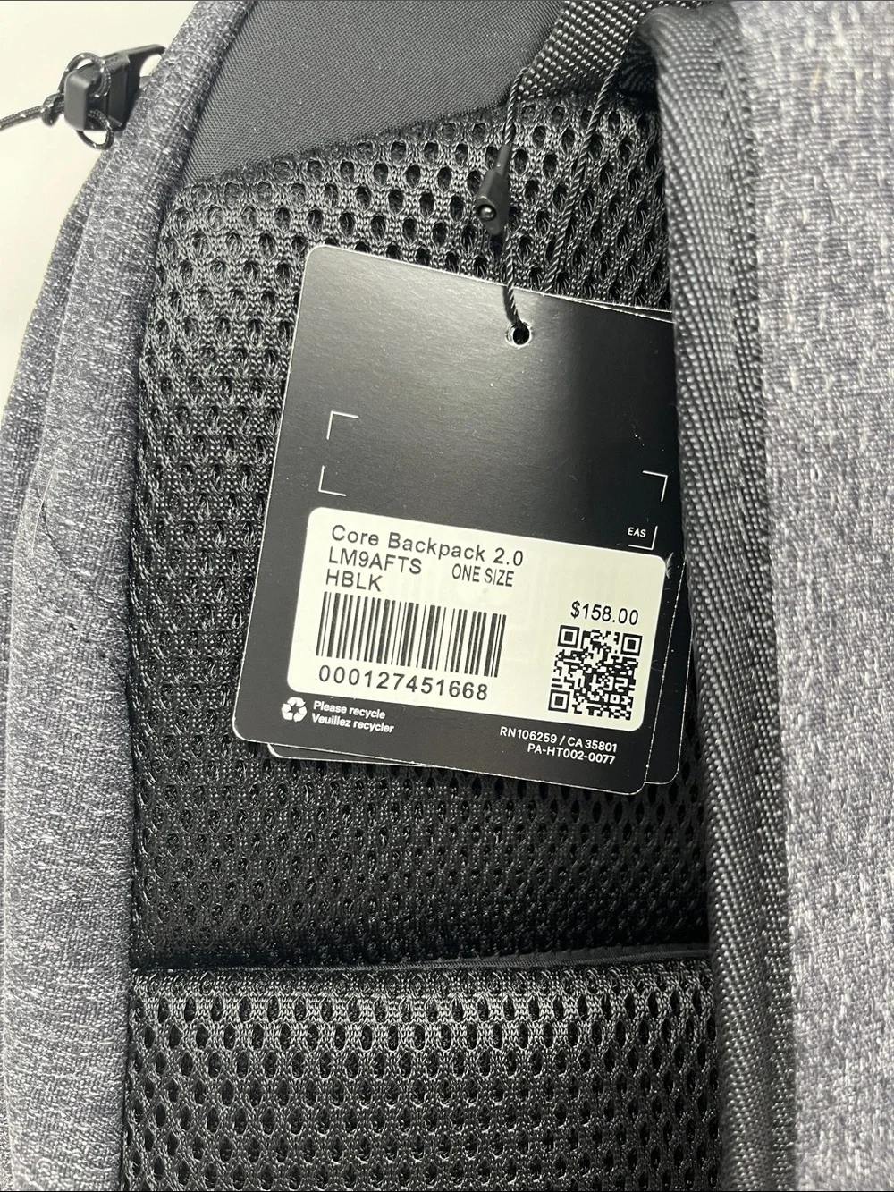 LULULEMON Core Backpack 2.0 Gray One Size Brand New With Tags Retail $158